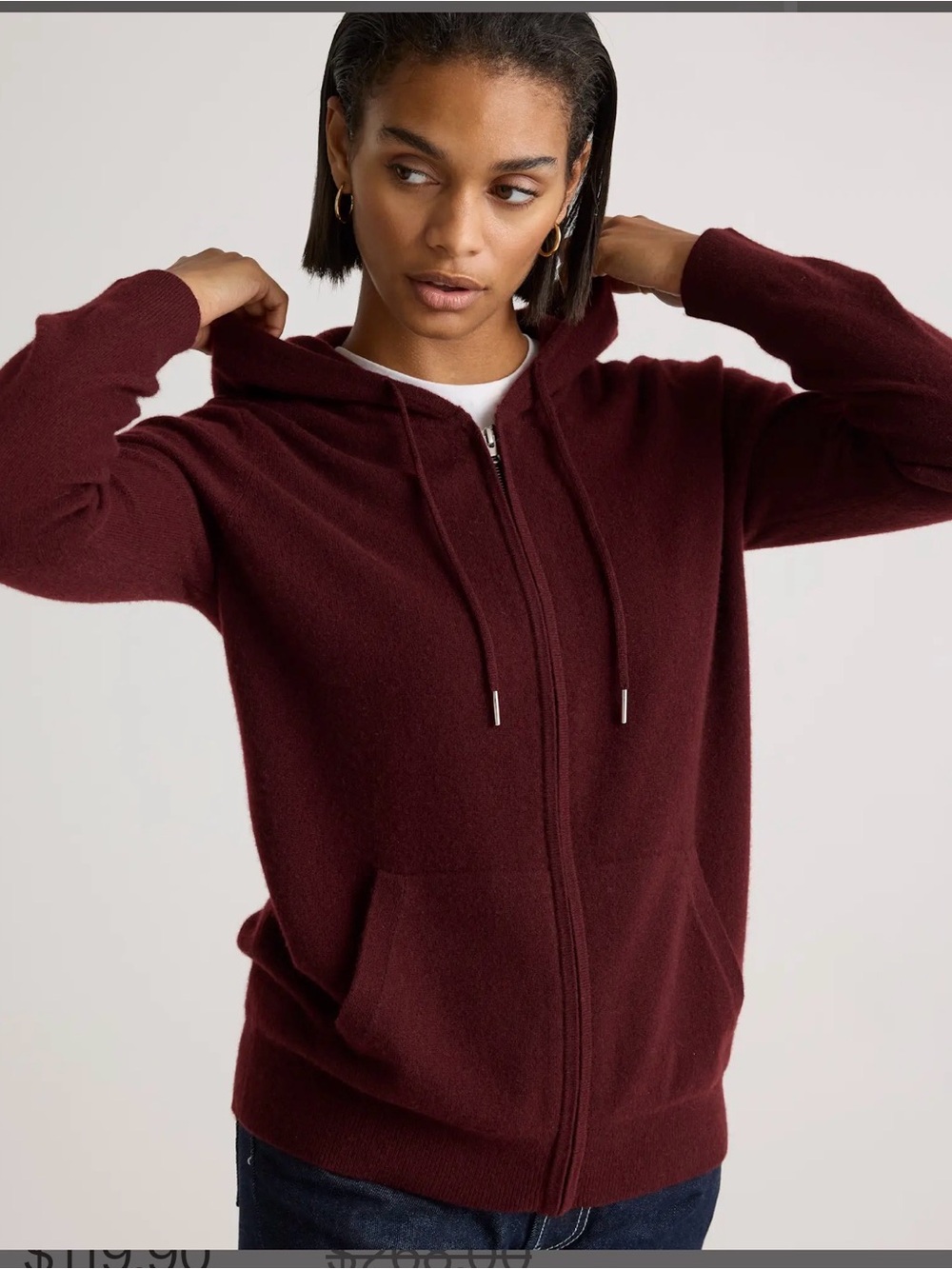 Quince Women's Zip-Front Hooded Sweater Jacket - Burgundy Small NWT Retail $268